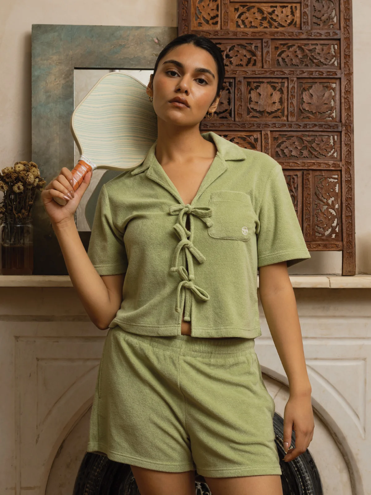 Edda Cropped Shirt- Reseda - Image 5