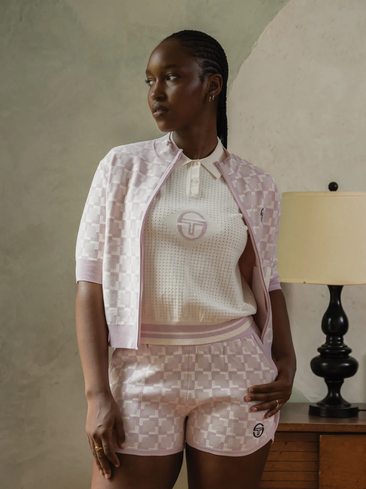 Leila Short Sleeve Track Jacket- Pale Mauve - Image 3