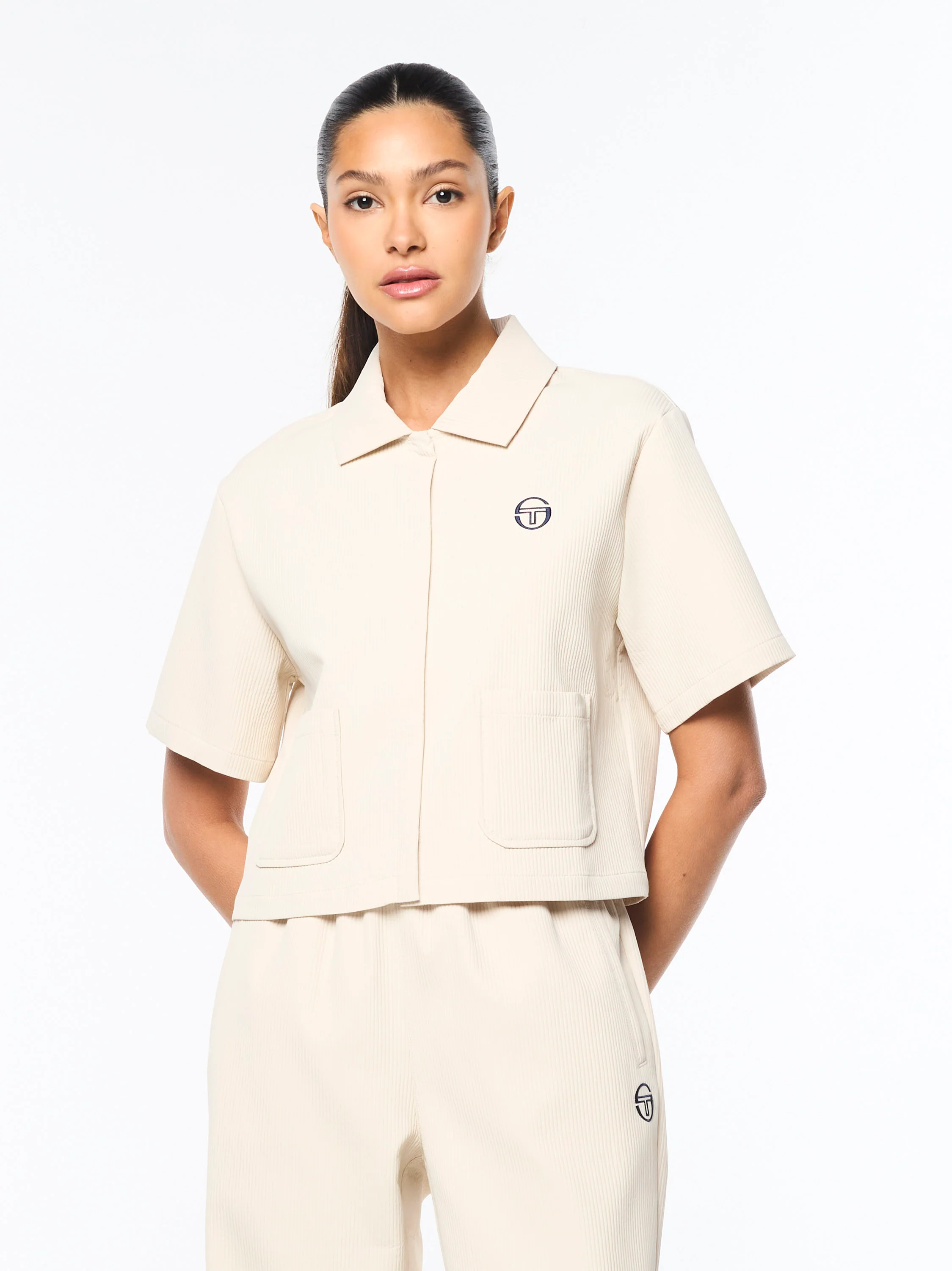 Mia Cropped Shirt- Fog